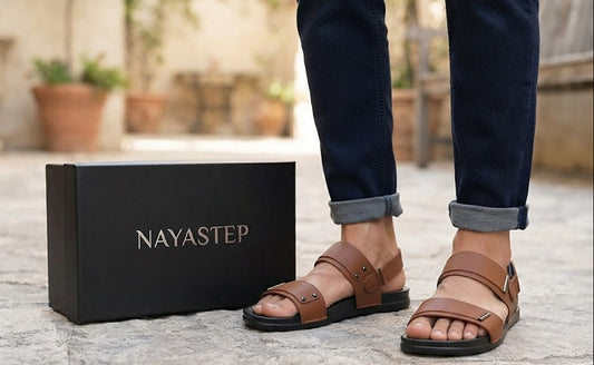 Men's Brown Casual Sandals | Comfortable PU Sole | NayaStep