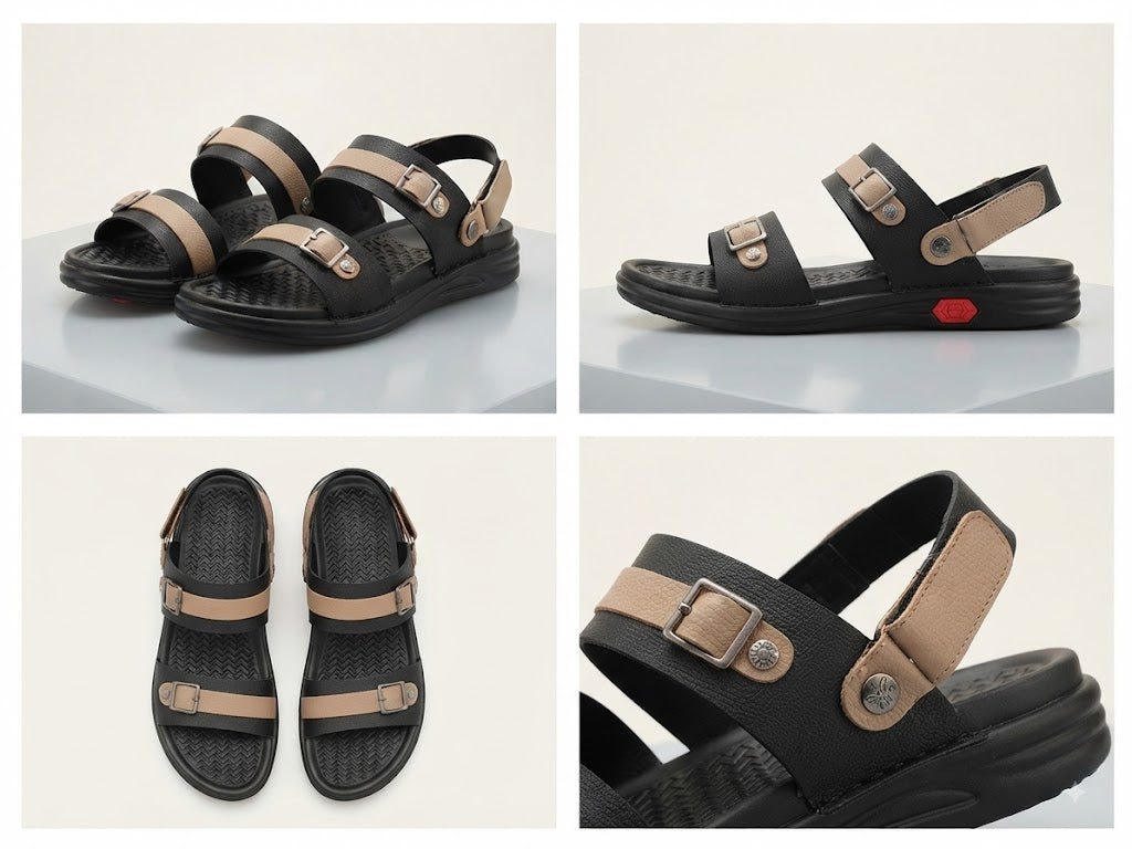 Men's Black & Brown Casual Sandals